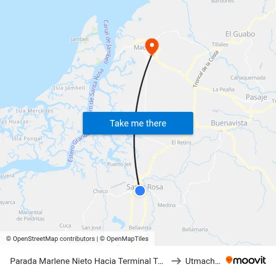 Parada Marlene Nieto Hacia Terminal Terrestre to Utmachala map