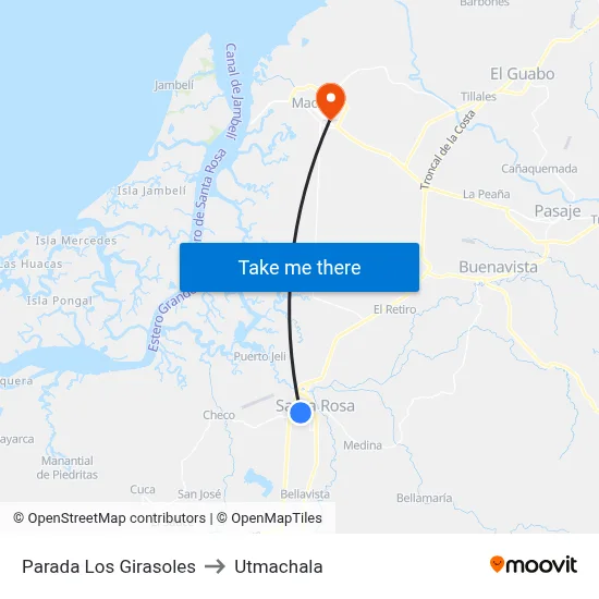 Parada Los Girasoles to Utmachala map