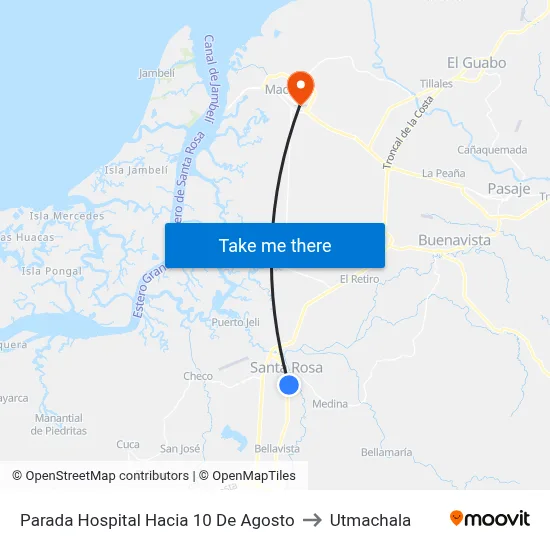 Parada Hospital Hacia 10 De Agosto to Utmachala map