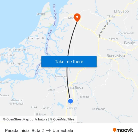 Parada Inicial Ruta 2 to Utmachala map