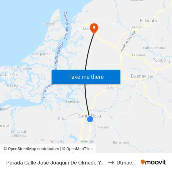 Parada Calle José Joaquín De Olmedo Y Av. Quito to Utmachala map