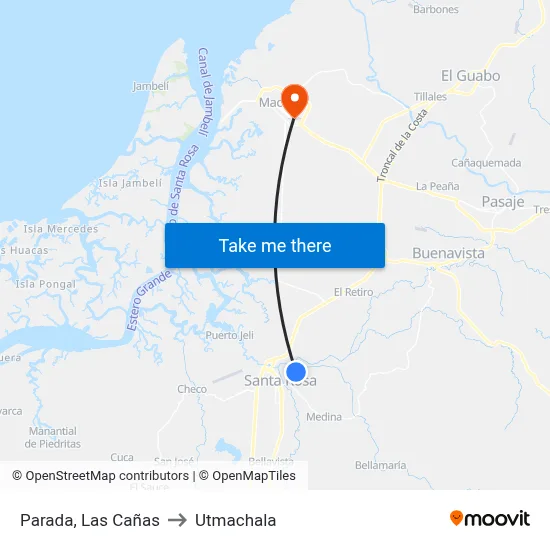 Parada, Las Cañas to Utmachala map
