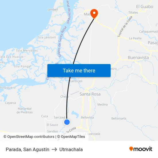 Parada, San Agustín to Utmachala map