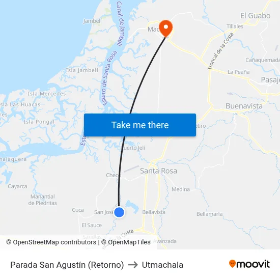 Parada San Agustín (Retorno) to Utmachala map