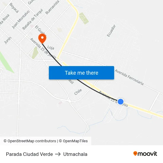 Parada Ciudad Verde to Utmachala map