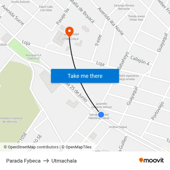 Parada  Fybeca to Utmachala map