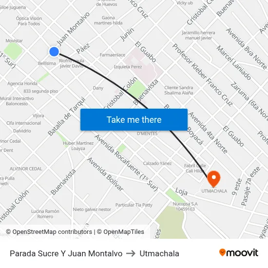 Parada Sucre Y Juan Montalvo to Utmachala map