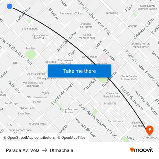 Parada Av. Vela to Utmachala map
