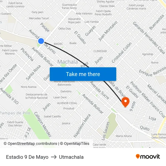 Estadio 9 De Mayo to Utmachala map