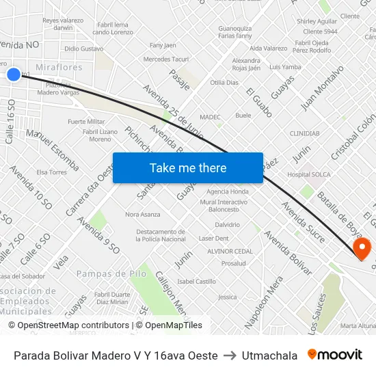 Parada Bolivar Madero V Y 16ava Oeste to Utmachala map