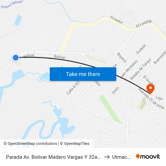 Parada Av. Bolivar Madero Vargas Y 32ava Oeste to Utmachala map