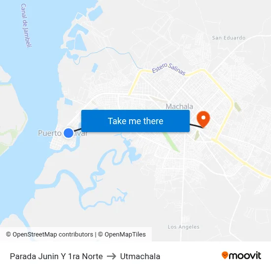 Parada Junin Y 1ra Norte to Utmachala map