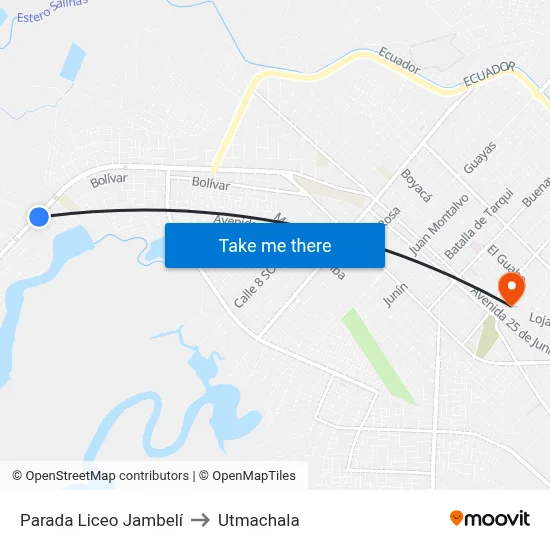 Parada Liceo Jambelí to Utmachala map