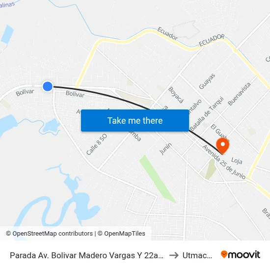 Parada Av. Bolivar Madero Vargas Y 22ava Oeste to Utmachala map