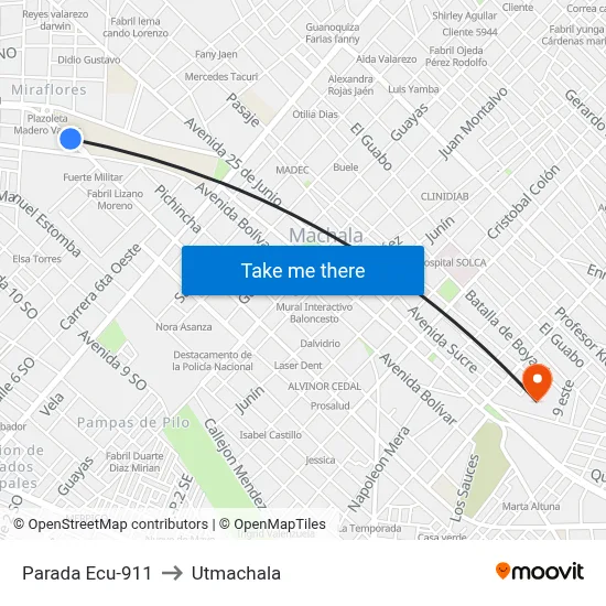 Parada Ecu-911 to Utmachala map