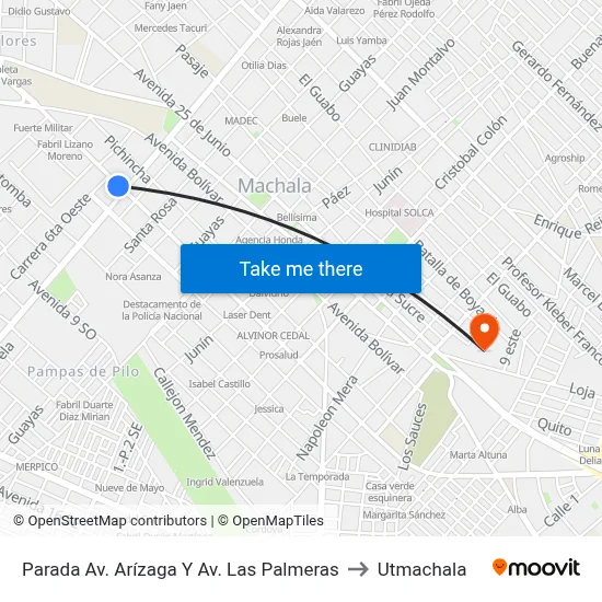 Parada Av. Arízaga Y Av. Las Palmeras to Utmachala map