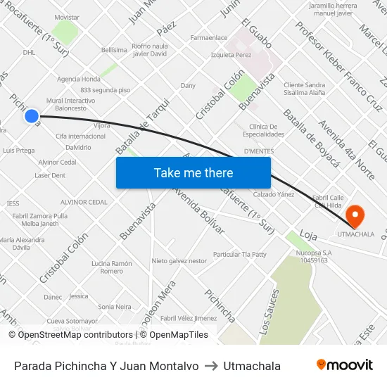 Parada Pichincha Y Juan Montalvo to Utmachala map