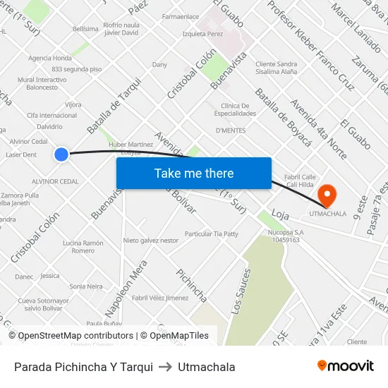 Parada Pichincha Y Tarqui to Utmachala map