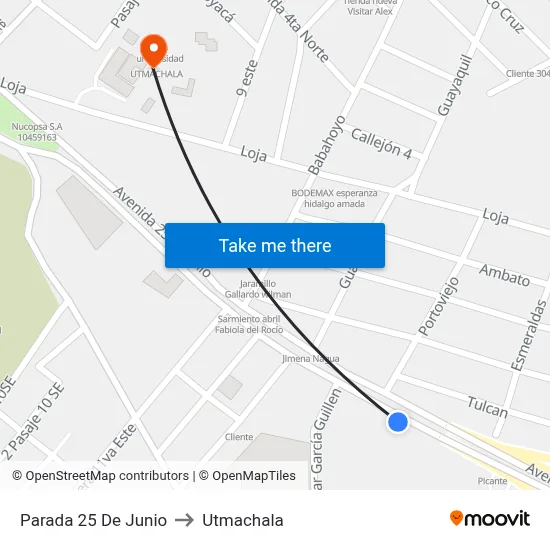 Parada 25 De Junio to Utmachala map