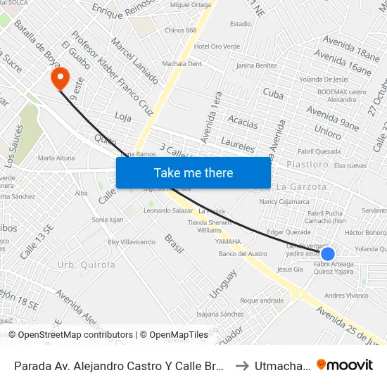 Parada Av. Alejandro Castro Y Calle Brasil to Utmachala map