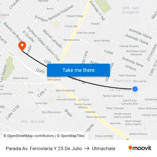 Parada Av. Ferroviaría Y 25 De Julio to Utmachala map