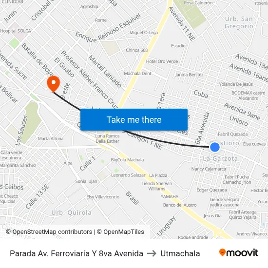 Parada Av. Ferroviaría Y 8va Avenida to Utmachala map
