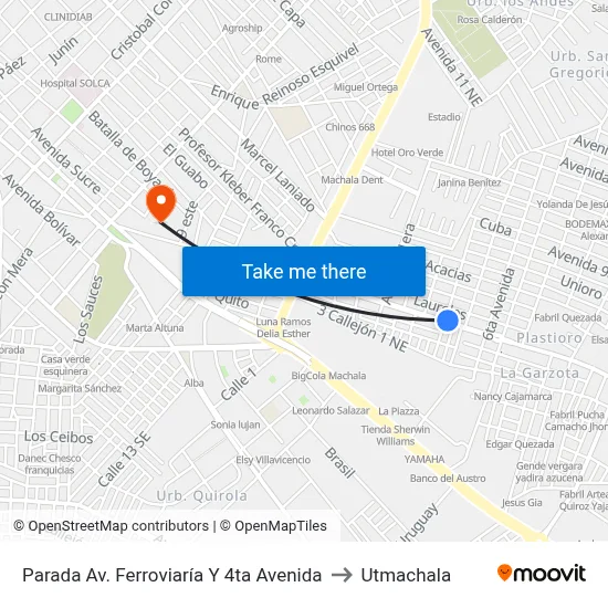 Parada Av. Ferroviaría Y 4ta Avenida to Utmachala map