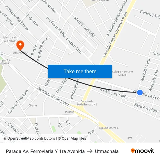 Parada Av. Ferroviaría Y 1ra Avenida to Utmachala map