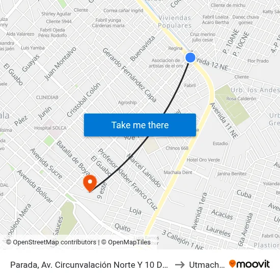 Parada, Av. Circunvalación Norte Y 10 De Agosto to Utmachala map