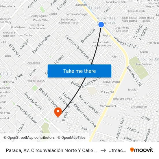 Parada, Av. Circunvalación Norte Y Calle Buenavista to Utmachala map