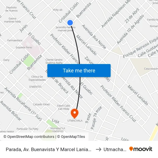 Parada, Av. Buenavista Y Marcel Laniado to Utmachala map