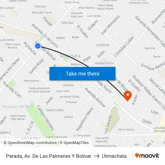 Parada, Av. De Las Palmeras Y Bolívar to Utmachala map