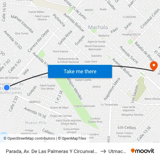 Parada, Av. De Las Palmeras Y Circunvalacion Sur to Utmachala map
