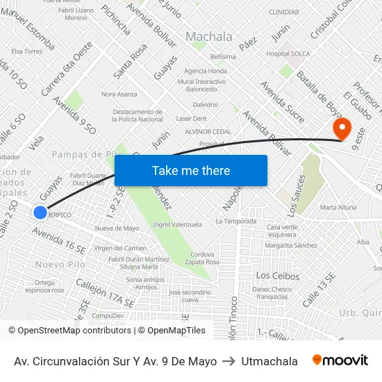 Av. Circunvalación Sur Y Av. 9 De Mayo to Utmachala map