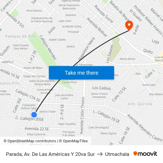 Parada, Av. De Las Américas Y 20va Sur to Utmachala map