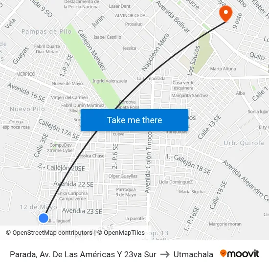 Parada, Av. De Las Américas Y 23va Sur to Utmachala map