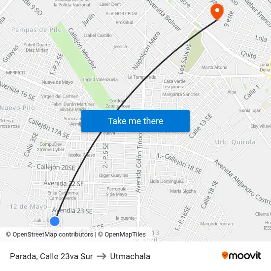 Parada, Calle 23va Sur to Utmachala map