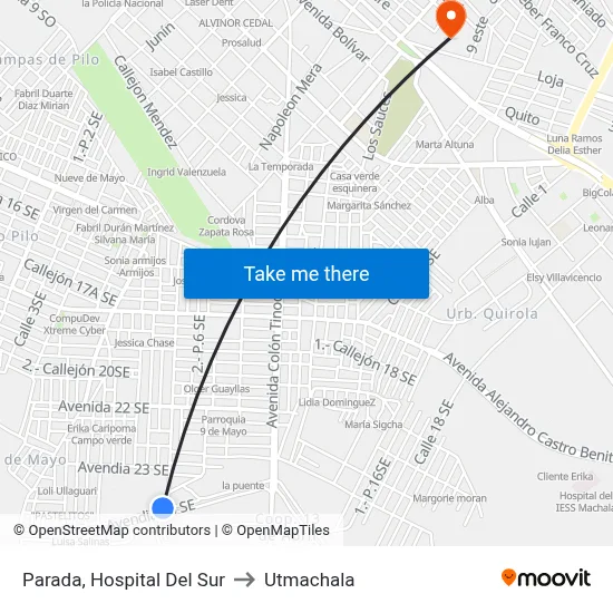 Parada, Hospital Del Sur to Utmachala map