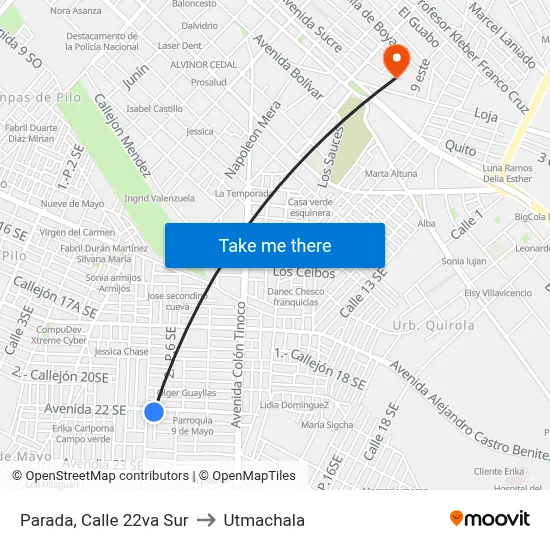 Parada, Calle 22va Sur to Utmachala map