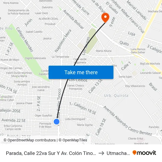 Parada, Calle 22va Sur Y Av. Colón Tinoco to Utmachala map