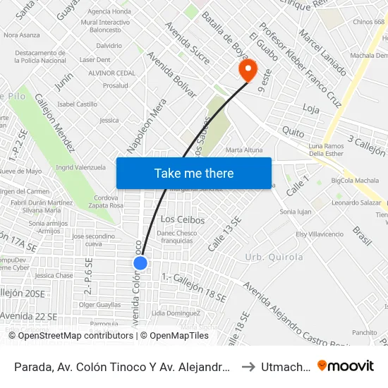 Parada, Av. Colón Tinoco Y Av. Alejandro Castro to Utmachala map