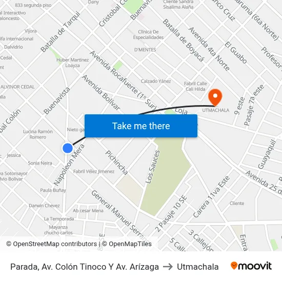Parada, Av. Colón Tinoco Y Av. Arízaga to Utmachala map