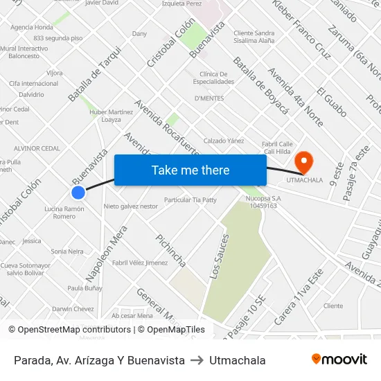Parada, Av. Arízaga Y Buenavista to Utmachala map