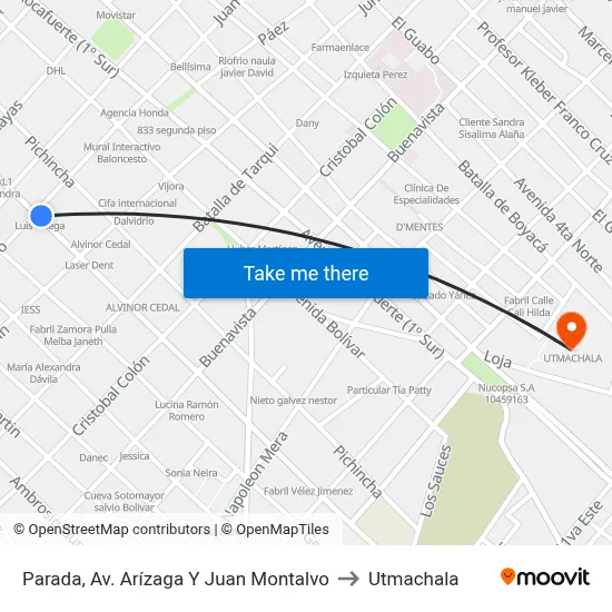 Parada, Av. Arízaga Y Juan Montalvo to Utmachala map