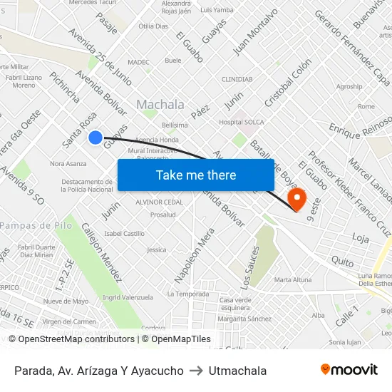 Parada, Av. Arízaga Y Ayacucho to Utmachala map