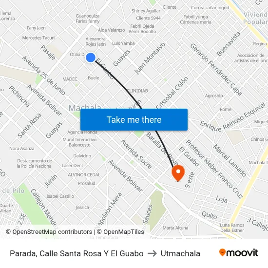 Parada, Calle Santa Rosa Y El Guabo to Utmachala map
