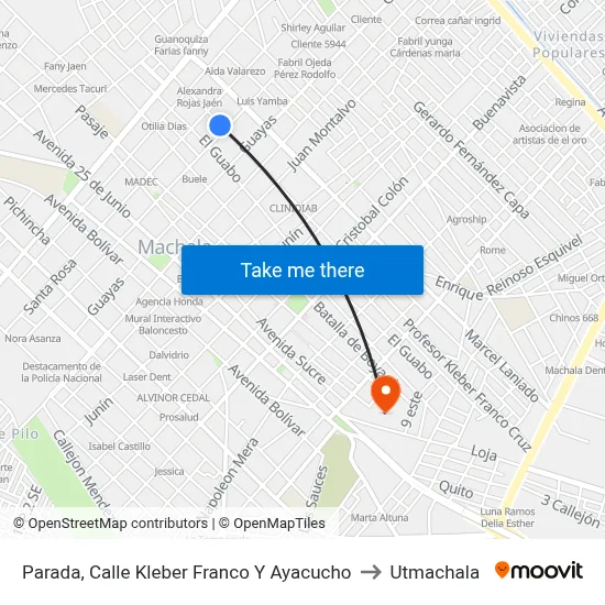 Parada, Calle Kleber Franco Y Ayacucho to Utmachala map