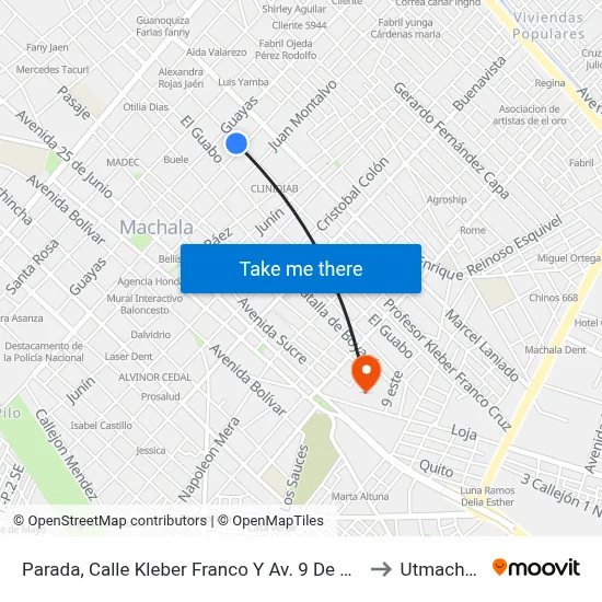 Parada, Calle Kleber Franco Y Av. 9 De Mayo to Utmachala map