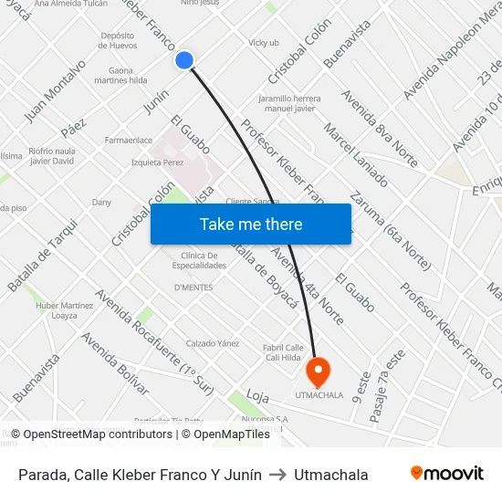 Parada, Calle Kleber Franco Y Junín to Utmachala map