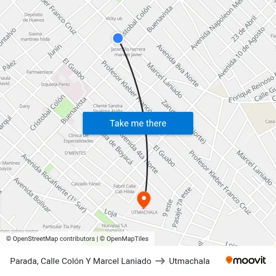 Parada, Calle Colón Y Marcel Laniado to Utmachala map